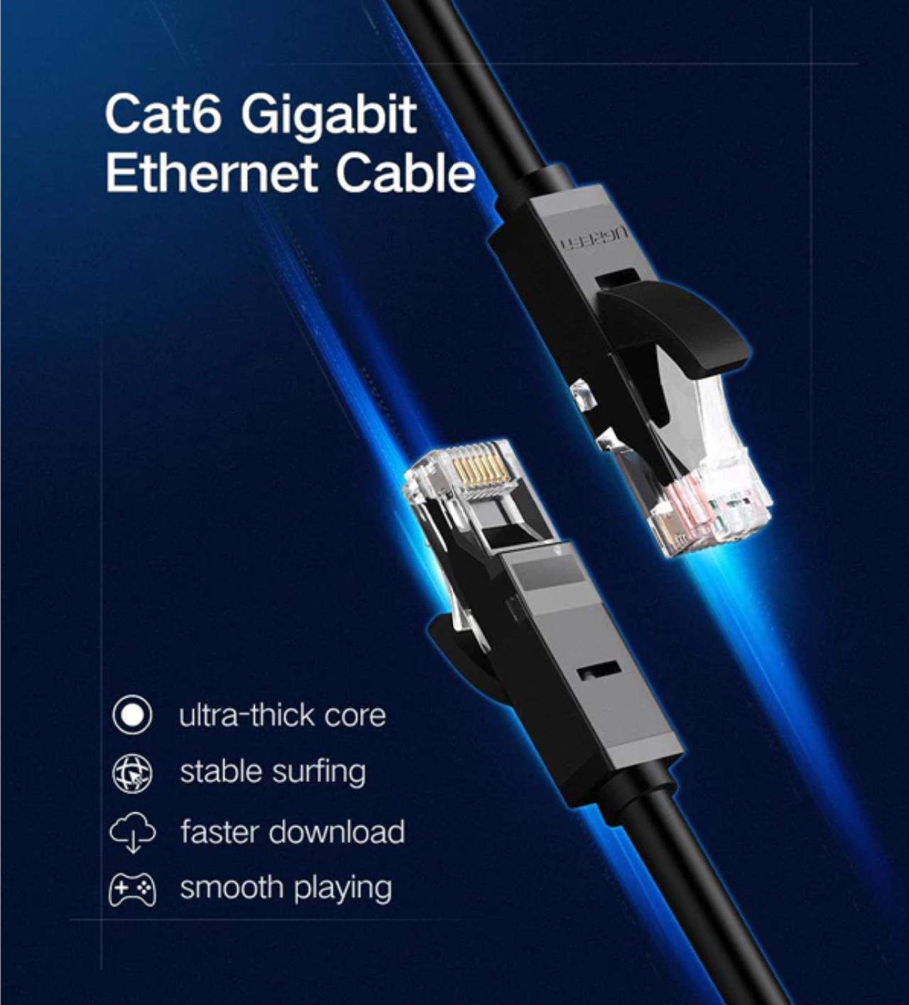 Cáp mạng đúc sẵn 2 đầu Cat6 UTP Chính Hãng Ugreen 20162 Cao Cấp dài 5m( Gigabit-Black)